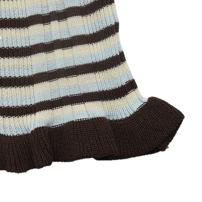 Casual Stripe Sweater with Long Sleeves, Knitted Cotton Pullover