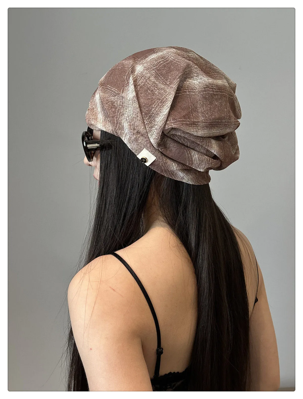 Retro Plaid Breathable Brimless Beanie Hat for Women in Polyester Fabric