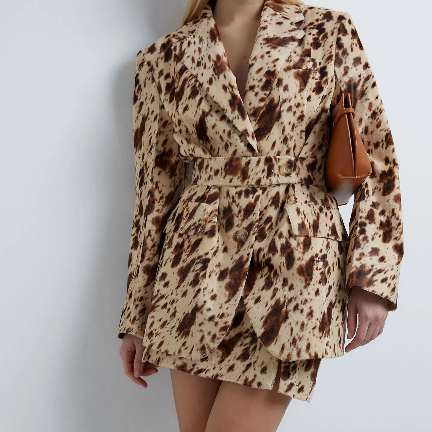 Leopard Print Loose Fit Women's Blazer Long Sleeve Polyester Casual Business Outerwear