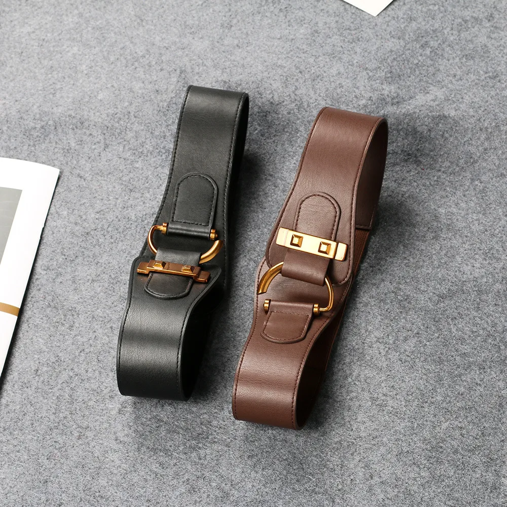 Wide Elastic Waist Belt with D-Ring Buckle for Women