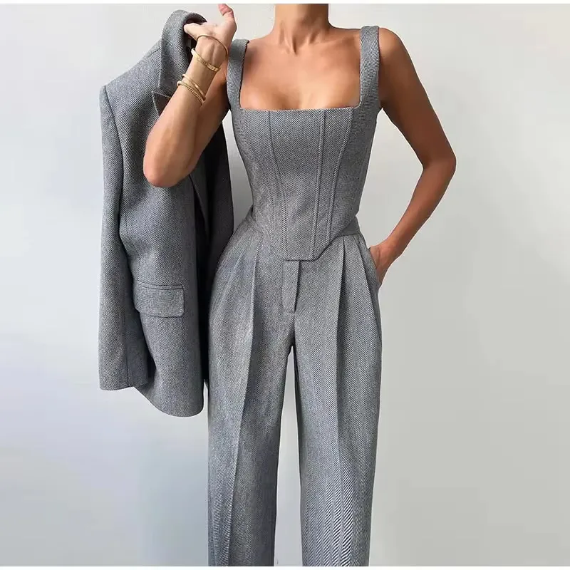 Elegant Solid Color Pant Co-ord Set in Polyester for Casual Wear, 3 Pieces Set with Long Regular Sleeves