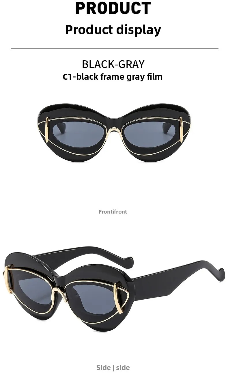 Women’s Cat Eye Full Frame Sunglasses with PC Lens Material in Dyed Black, Perfect for Summer