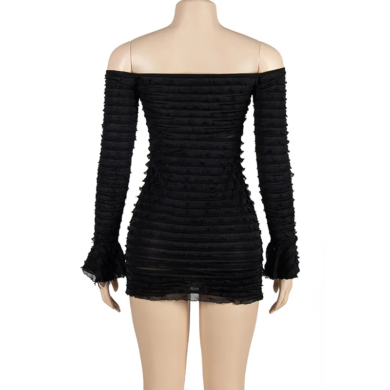Solid Color Slim Sheath Dress for Women with Long Sleeve Boat Neck