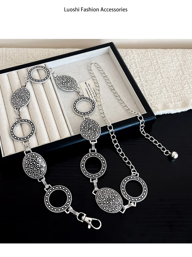 Bohemian Round Waist Chain for Women in Smooth Silver Metal Finish