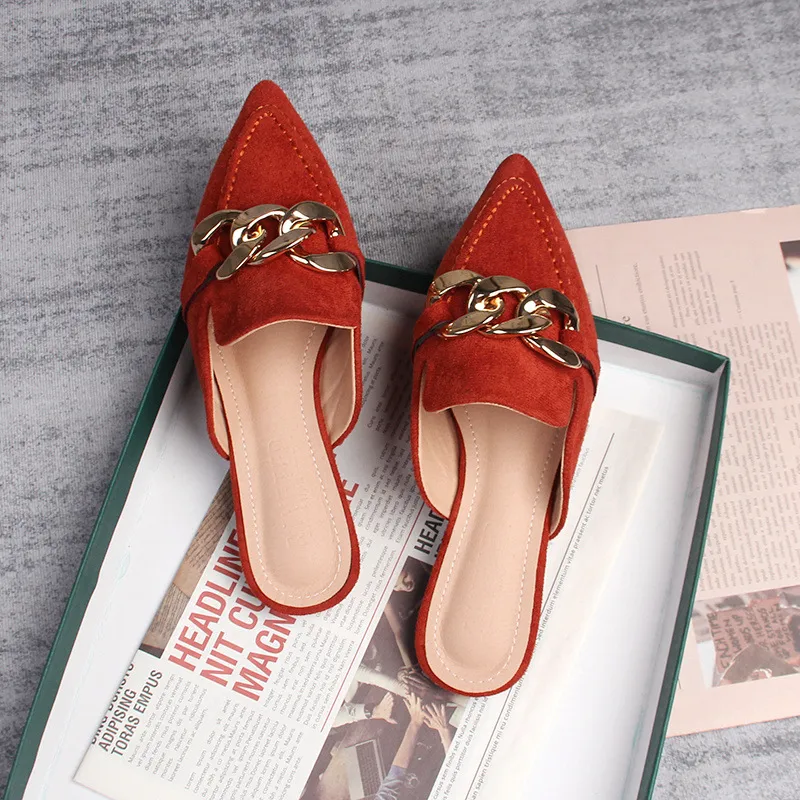 Solid Color Women’s Mules with Suede Upper, Rubber Sole, and Flat Heel, Featuring PU Leather Lining