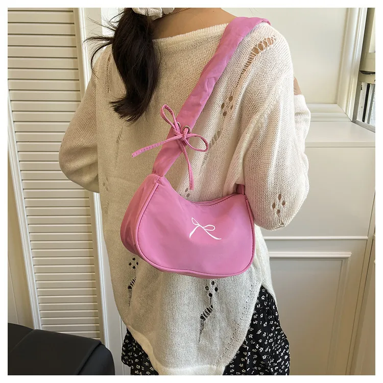 Square PU Underarm Bag for Women with Bowknot and Single Shoulder Strap