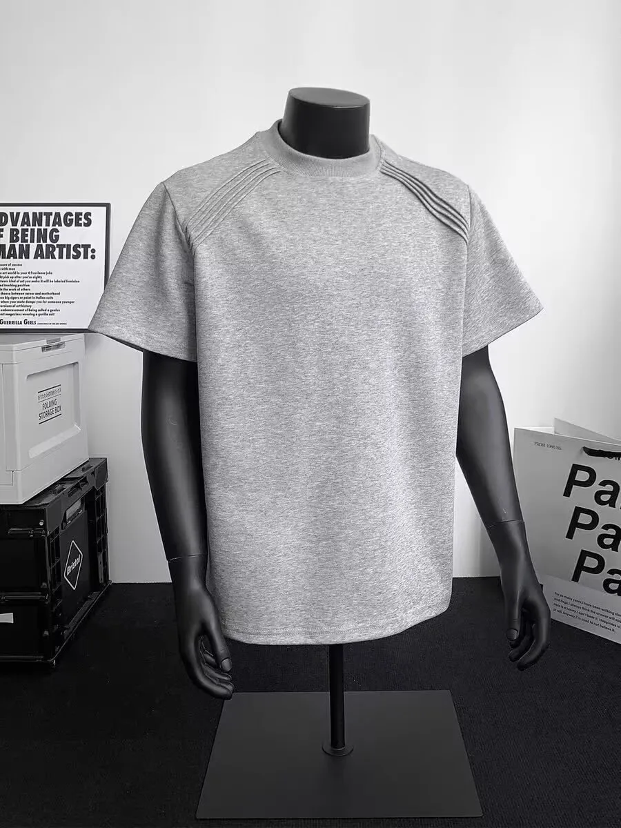 Solid Color Men's Short Sleeve T-Shirt in Polyester Fabric with Round Neck and Pullover Design