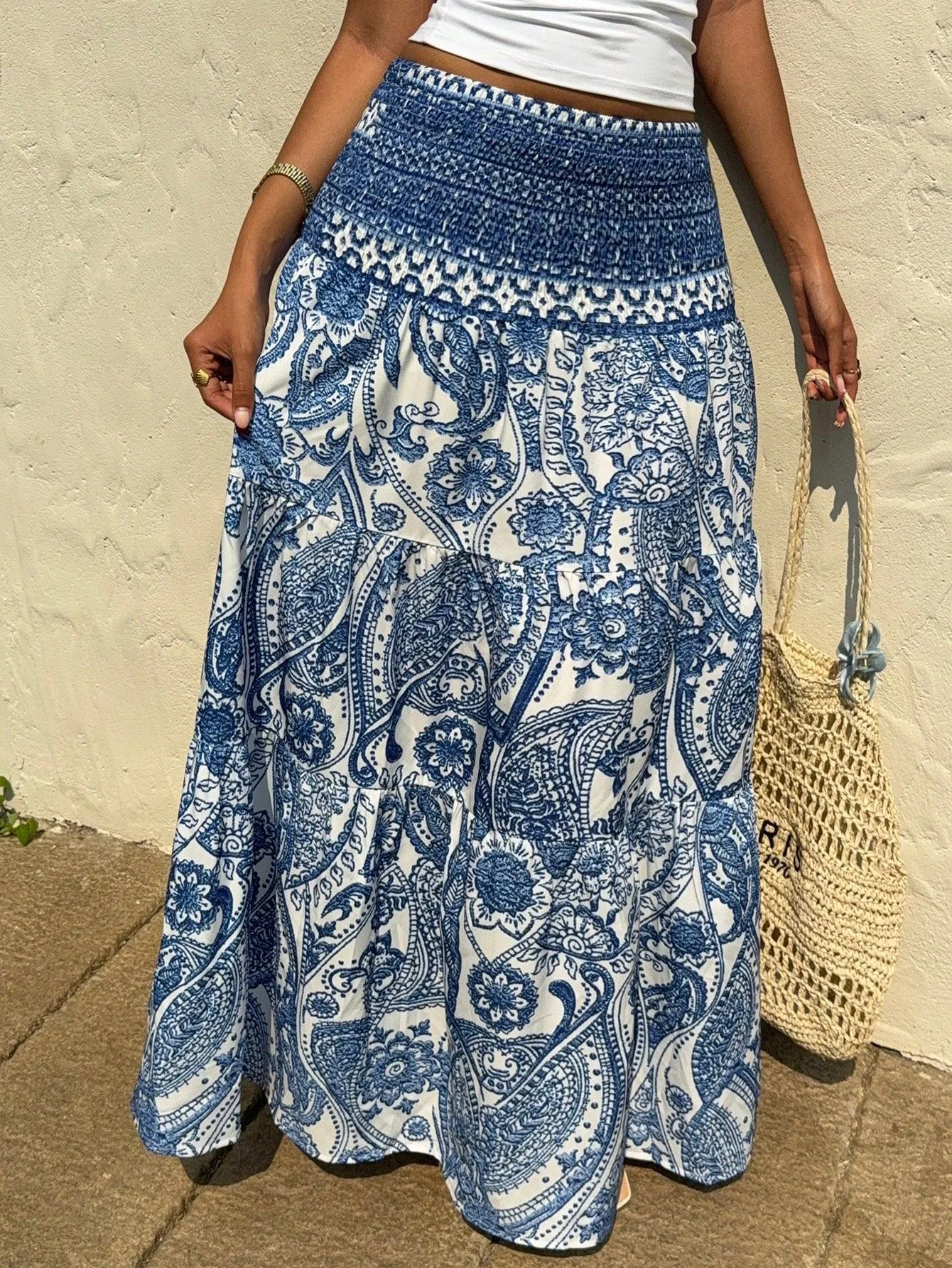 Vintage Style Summer Skirt with Printing on Polyester Fabric, Perfect for Casual Wear