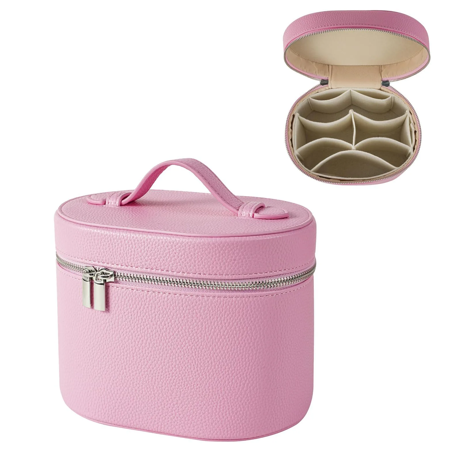 Solid Color PU Leather Cosmetic Bag for Women with Top Handle, Waterproof Design