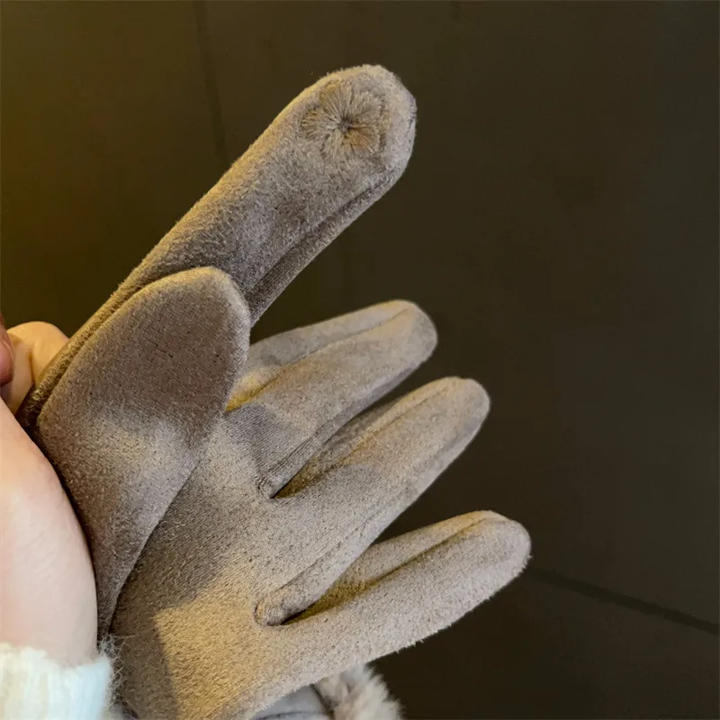 Luxury Suede Winter Gloves with Fox Fur and Fleece Lining for Unisex Cold Weather Cycling