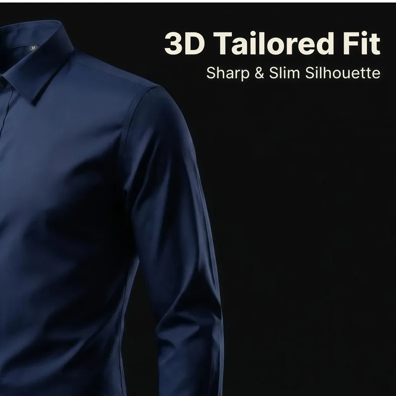 Solid Color Business Long Sleeve Men's Shirt in Polyester Fabric with Lapel Collar and Placket Front