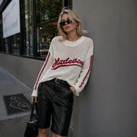 Casual Long Sleeve Polyester Sweater with Hollow Out Craft and Pullover Design
