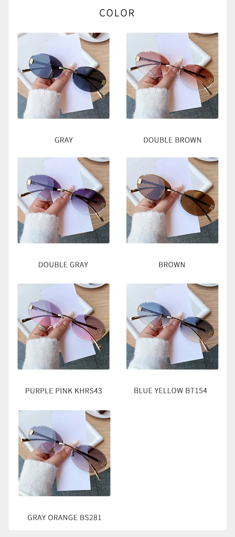 Unisex Oval Frame Frameless Sunglasses with PC Lens Material for Casual All Seasons Wear