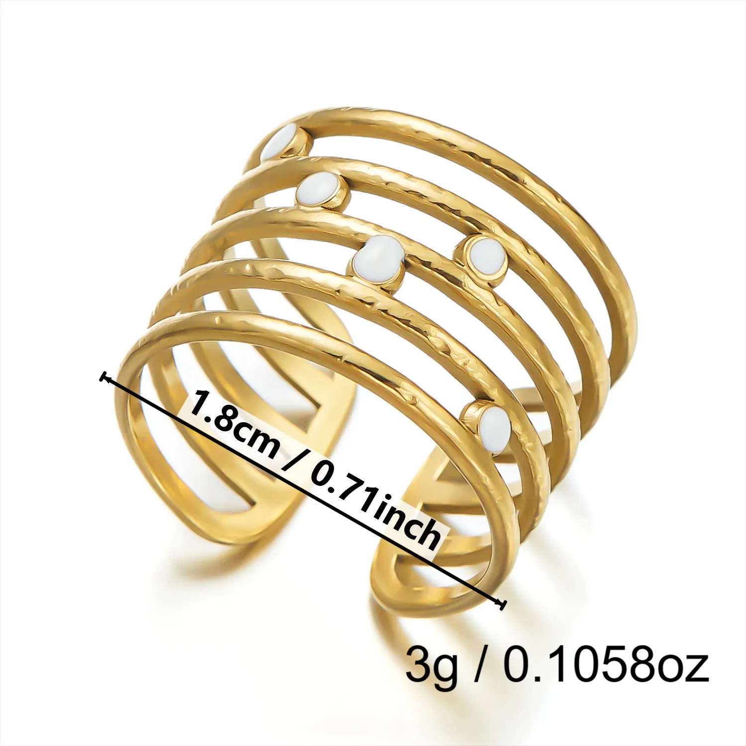 Asymmetrical Sunflower Open Ring in 304 Stainless Steel with 18K Real Gold Plated PVD Coating and Turquoise Inlay