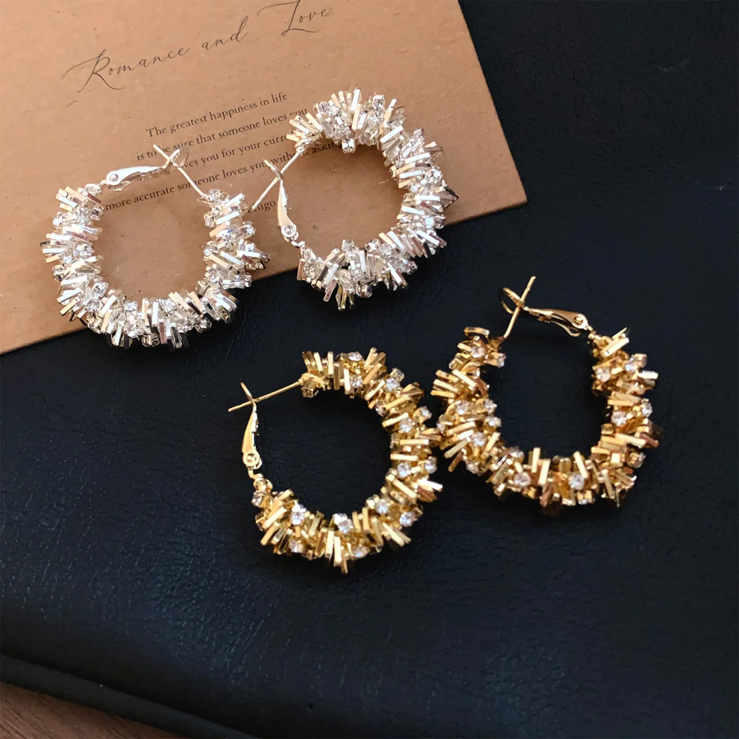 Round Gold Copper Earrings For Women Featuring Zircon Inlay and 304 Stainless Steel Stud Posts