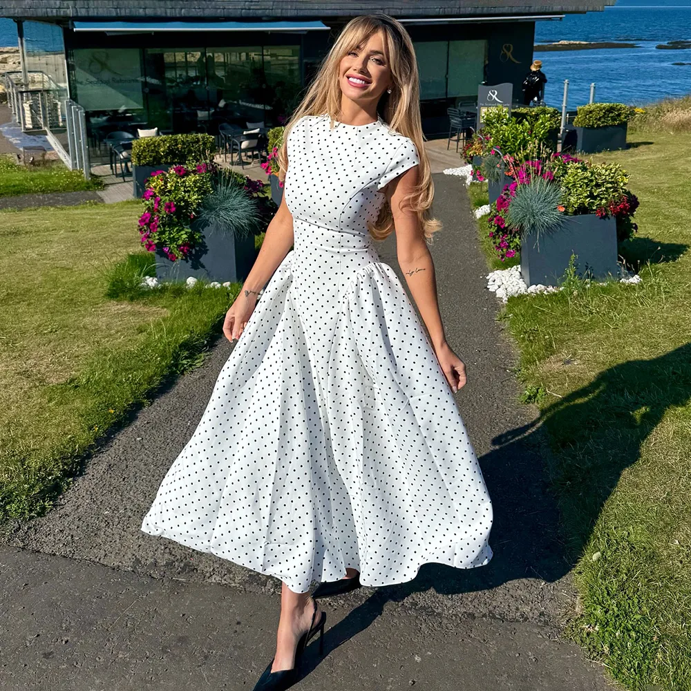 Classic Style Polka Dot Dress in Elastane Fabric Featuring Draped Design Maxi Long Dress