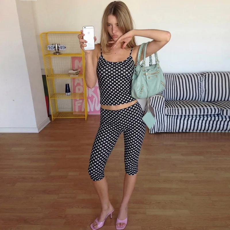 Casual Polka Dots Pant Co-ord Set with Printing, Sleeveless Design, Daily Wear in Elastane Fabric, 2 Pieces Set