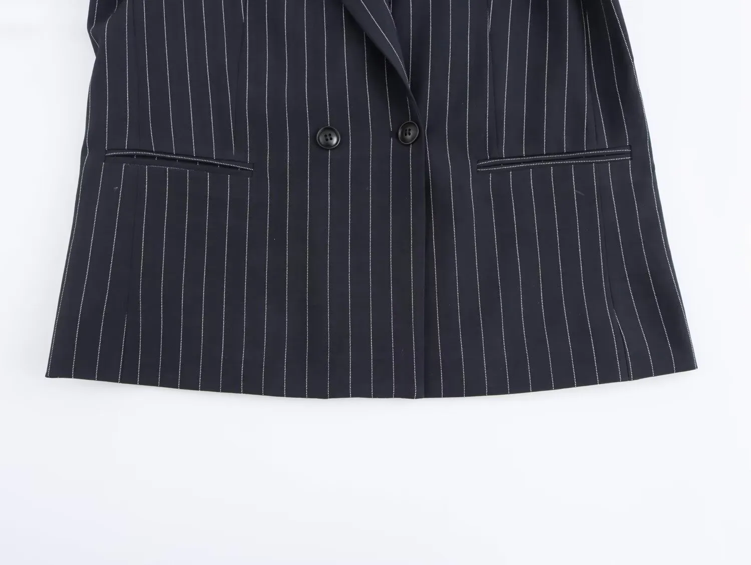 Stripe Boyfriend Long Sleeve Polyester Blazer with Double Breasted Closure and Pocket Detail