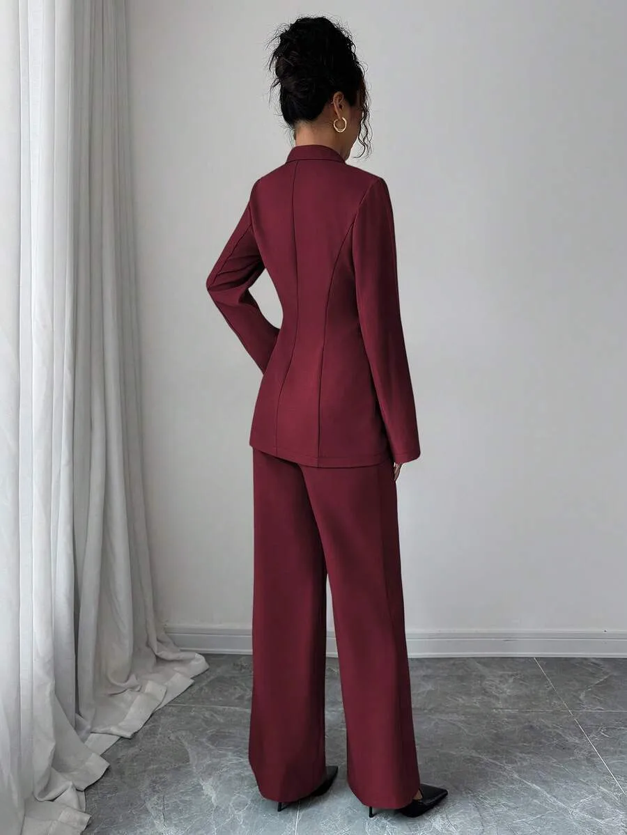 Elegant Wide Leg Pants Co-ord Set in Solid Color Polyester Featuring Patchwork, Casual 2 Pieces Set