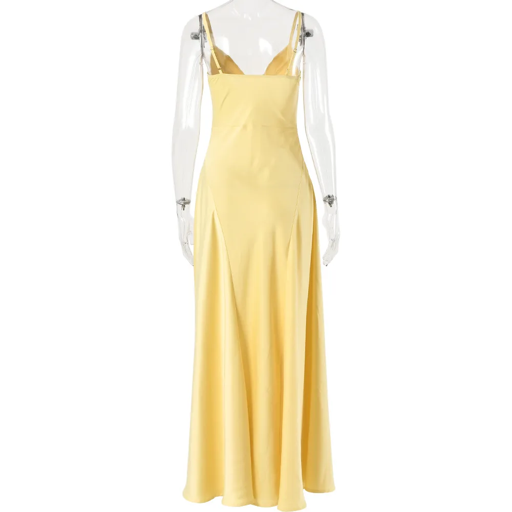 Solid Color Sexy Sleeveless Strap Party Dress in Satin for Banquet