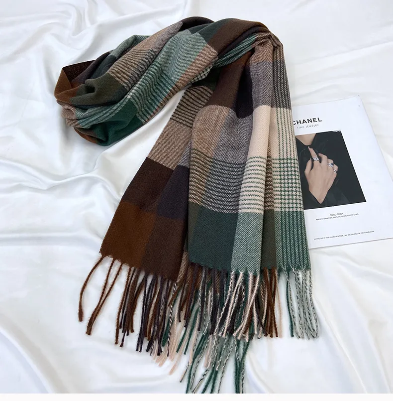 Women's Casual Simple Style Streetwear Lattice Imitation cashmere Tassel Scarf