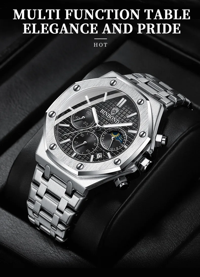 Quartz Watch with Tempered Glass Mirror, Alloy Strap, and Single Folding Buckle Featuring Pointer Display and Round Dial in Steel Color