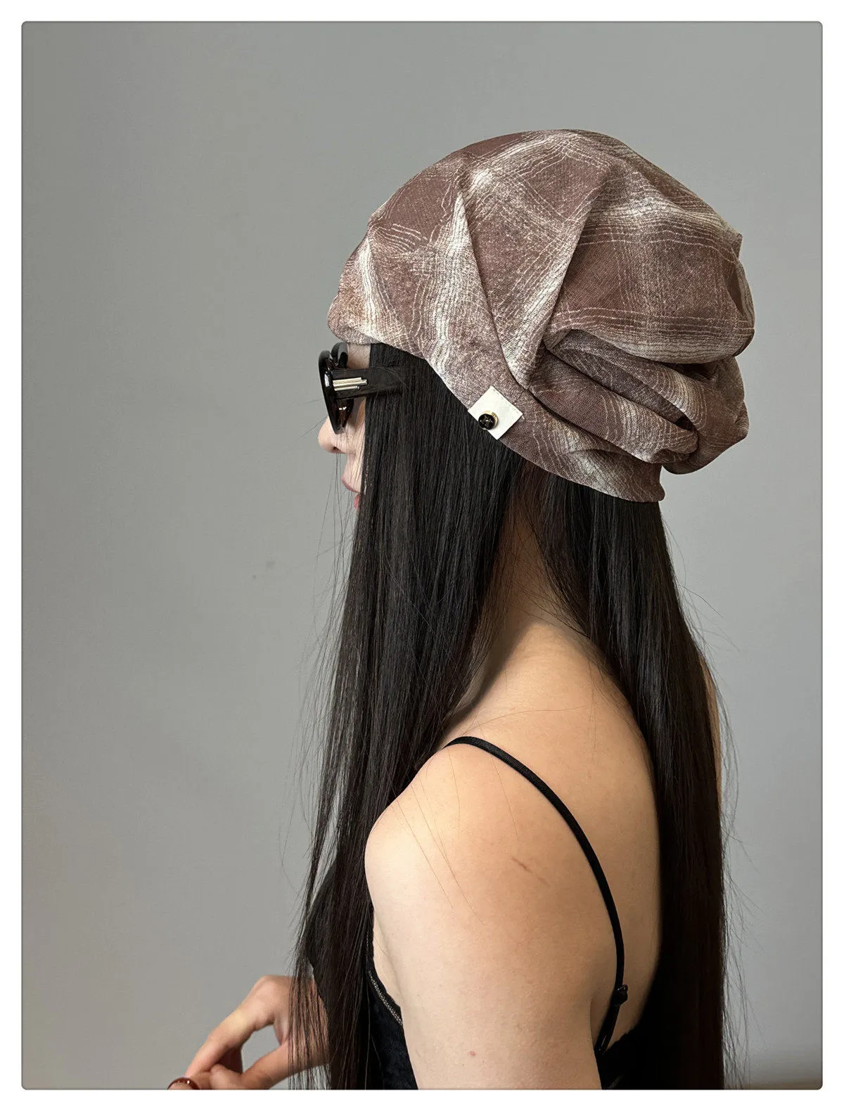 Retro Plaid Breathable Brimless Beanie Hat for Women in Polyester Fabric