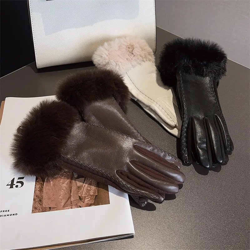 Luxury Suede Winter Gloves with Fox Fur and Fleece Lining for Unisex Cold Weather Cycling