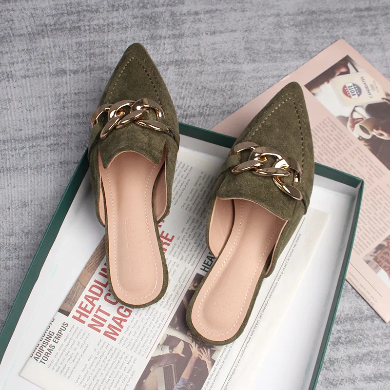 Solid Color Women’s Mules with Suede Upper, Rubber Sole, and Flat Heel, Featuring PU Leather Lining