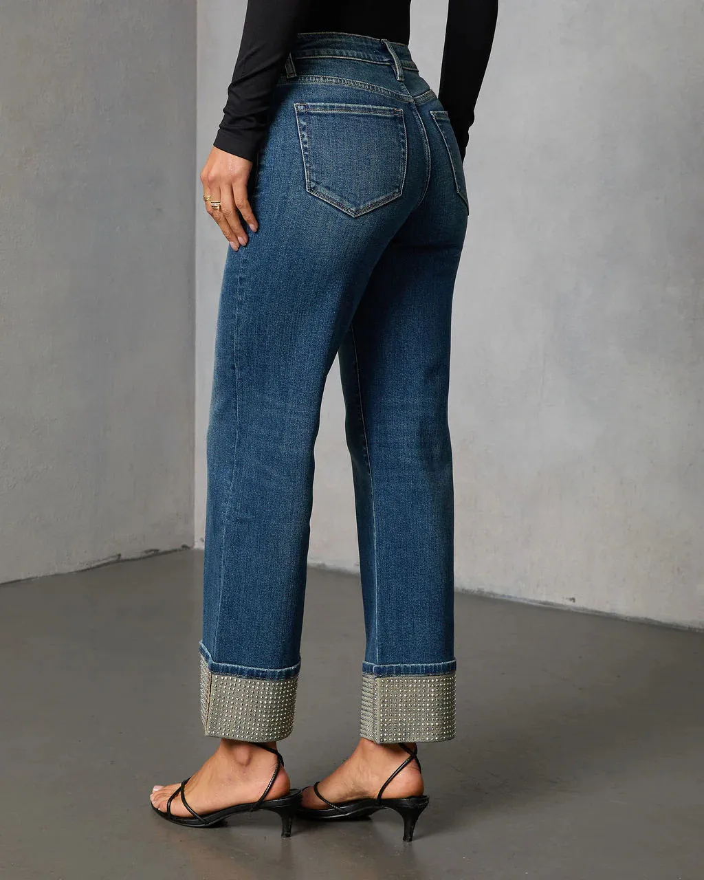 Solid Color Full Length Casual Jeans for Women in Denim Cotton Fabric with Washed Craftsmanship