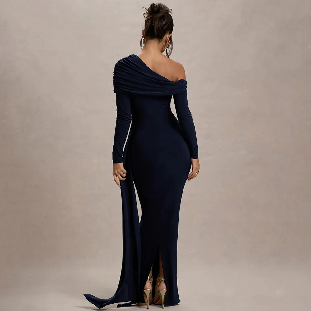 Elegant Solid Color Sheath Dress with Long Sleeves for Banquet
