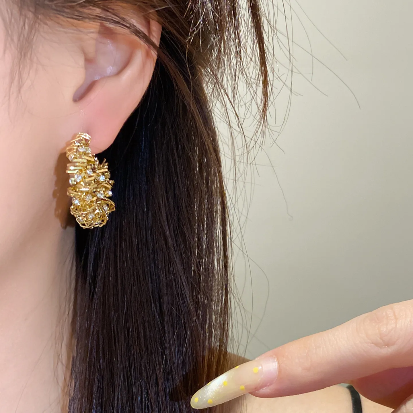 Round Gold Copper Earrings For Women Featuring Zircon Inlay and 304 Stainless Steel Stud Posts