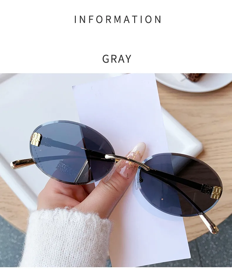 Unisex Oval Frame Frameless Sunglasses with PC Lens Material for Casual All Seasons Wear