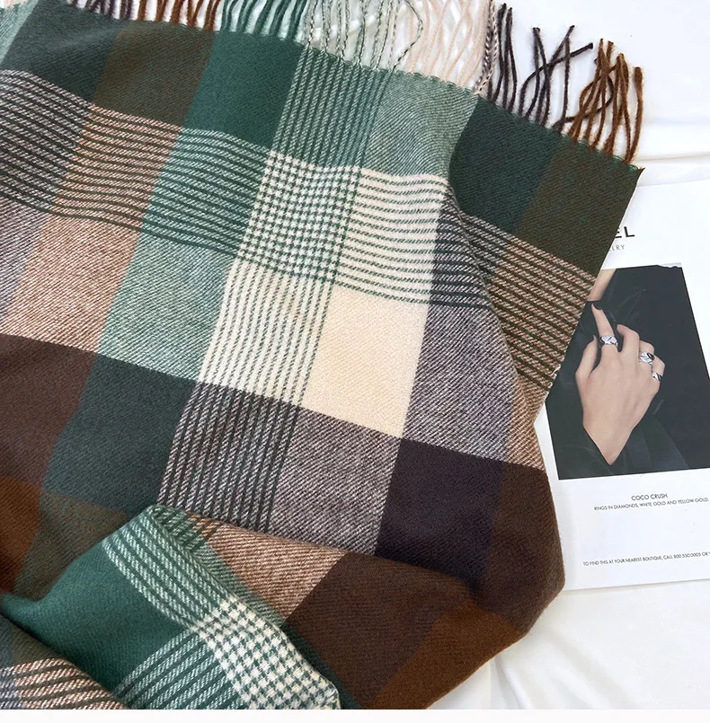 Women's Casual Simple Style Streetwear Lattice Imitation cashmere Tassel Scarf