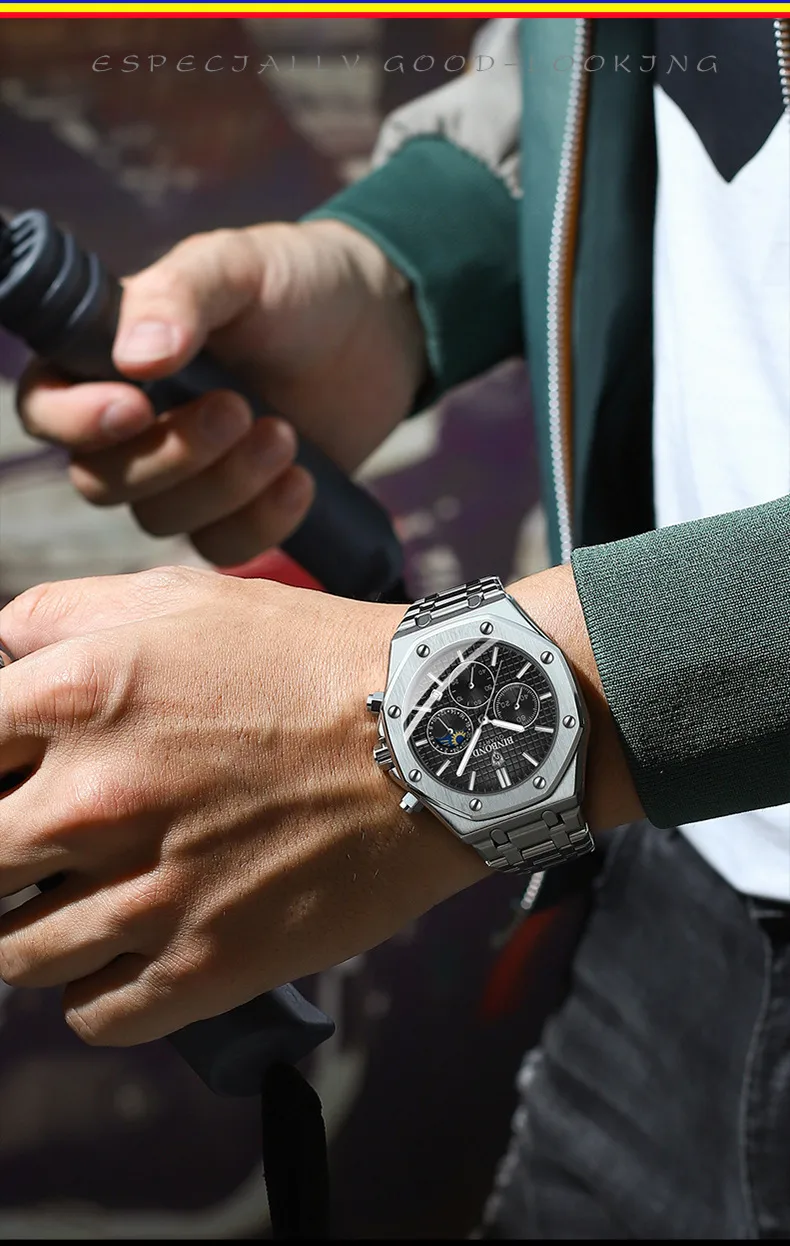 Quartz Watch with Tempered Glass Mirror, Alloy Strap, and Single Folding Buckle Featuring Pointer Display and Round Dial in Steel Color