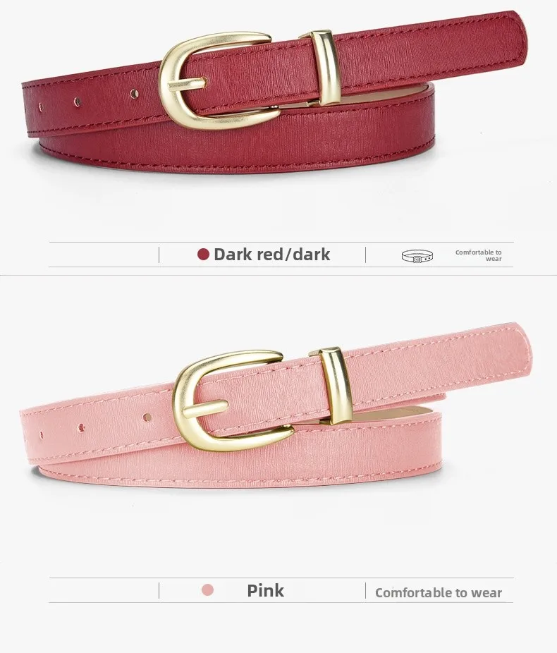 Women's Simple Modern PU Leather Belt with Alloy Buckle in Black Beige Pink Gold Coffee