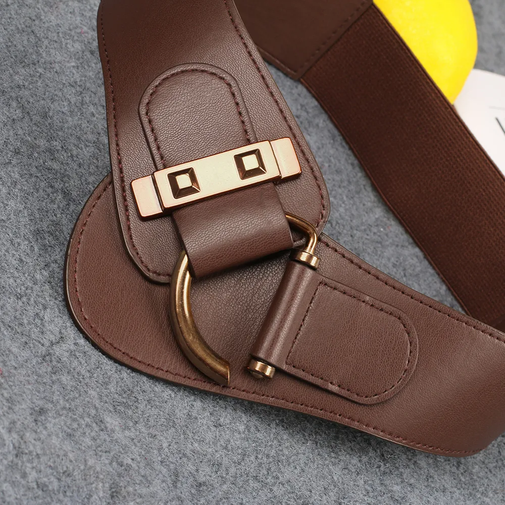 Wide Elastic Waist Belt with D-Ring Buckle for Women