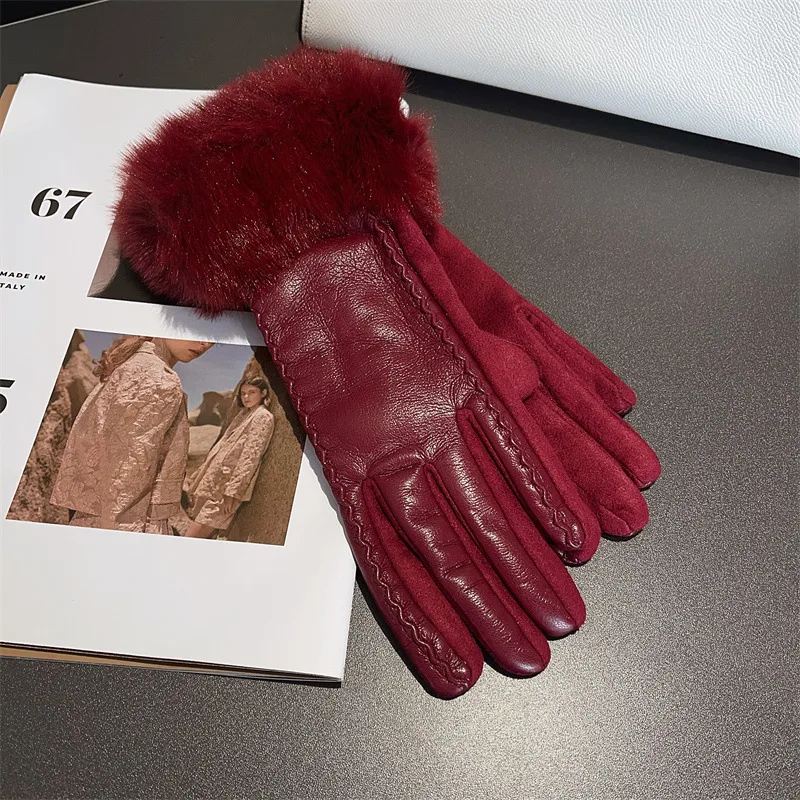 Luxury Suede Winter Gloves with Fox Fur and Fleece Lining for Unisex Cold Weather Cycling