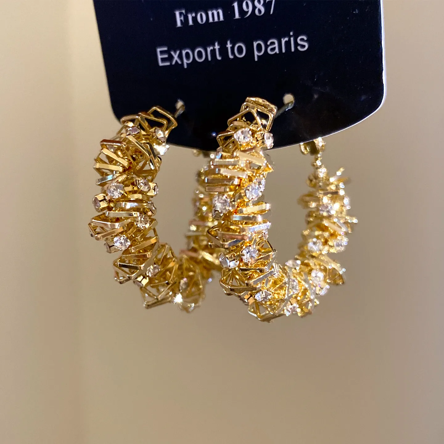 Round Gold Copper Earrings For Women Featuring Zircon Inlay and 304 Stainless Steel Stud Posts