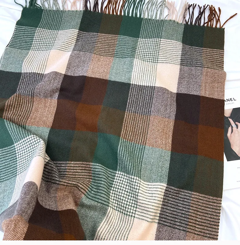 Women's Casual Simple Style Streetwear Lattice Imitation cashmere Tassel Scarf