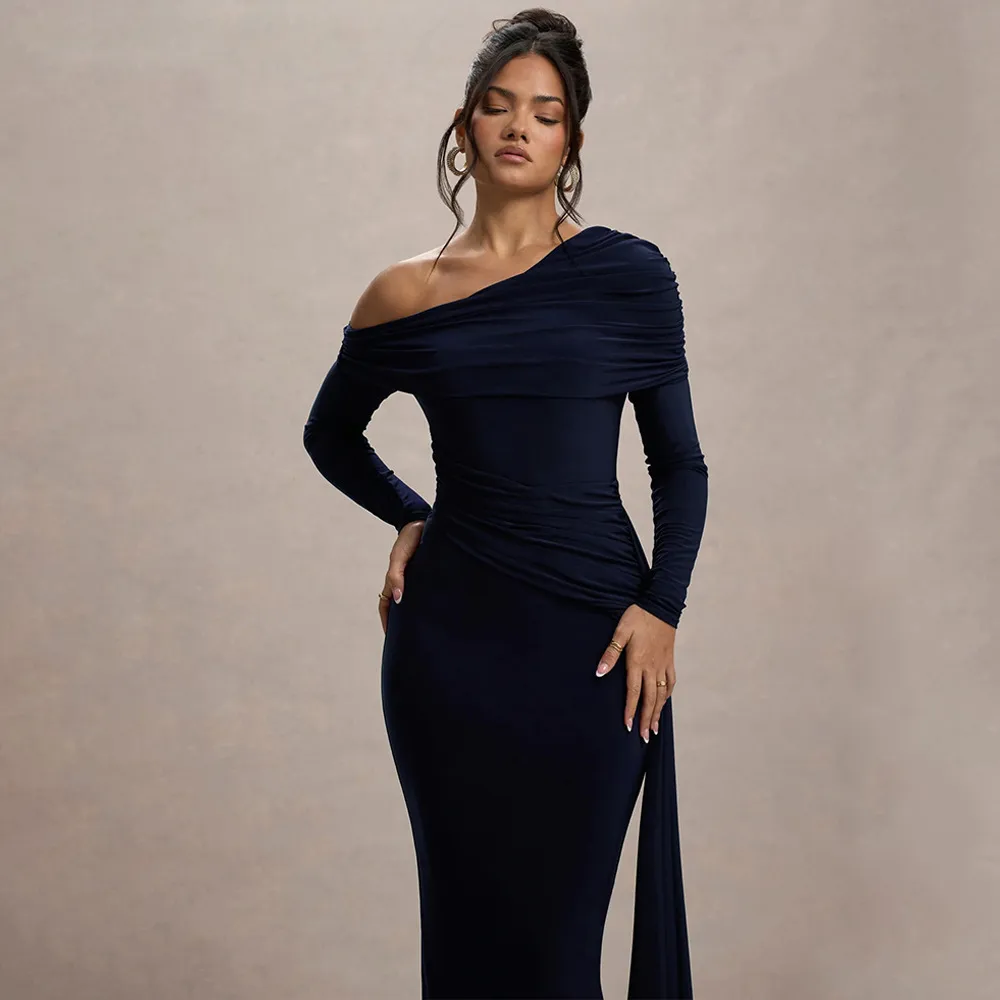 Elegant Solid Color Sheath Dress with Long Sleeves for Banquet