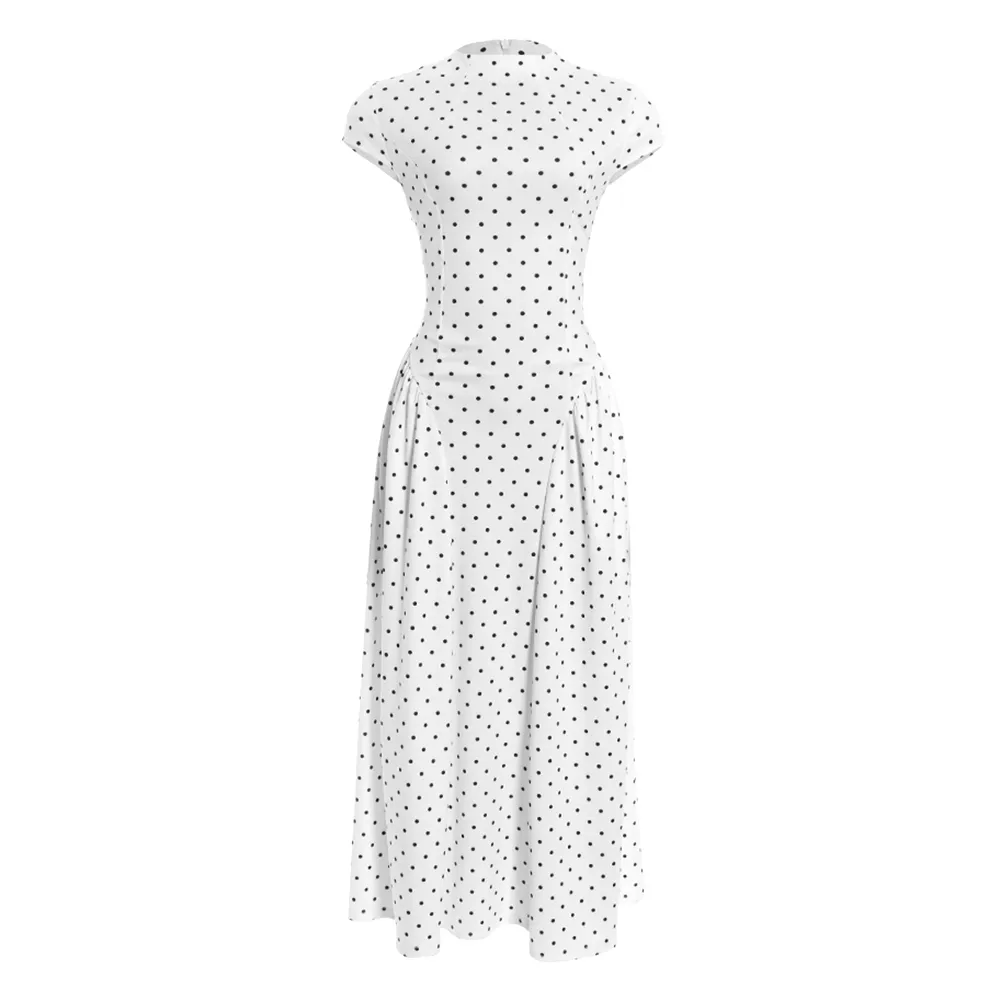 Classic Style Polka Dot Dress in Elastane Fabric Featuring Draped Design Maxi Long Dress
