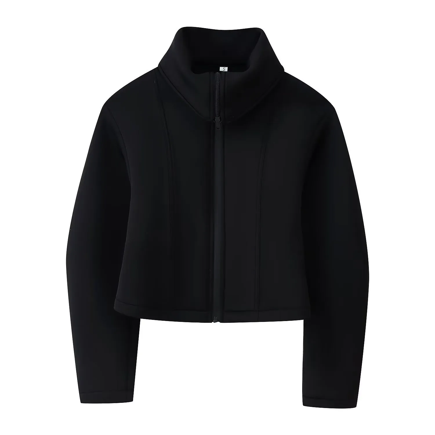Printing Coat with Zipper Placket in Polyester Fabric, Featuring Lapel Collar and Long Regular Sleeves