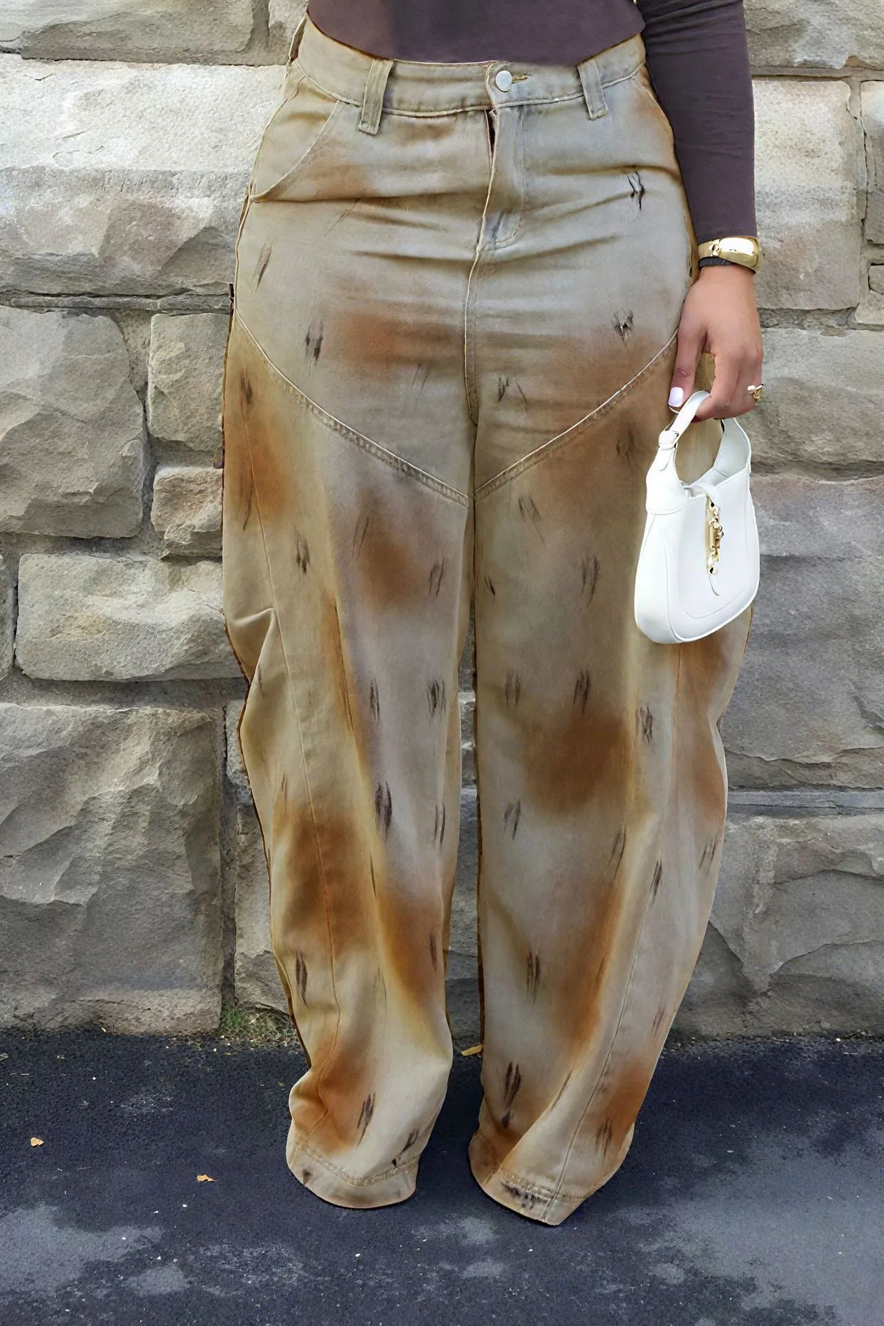 Women's Wide Leg Denim Cotton Jeans in Full Length Featuring Washed Streetwear Style for Spring