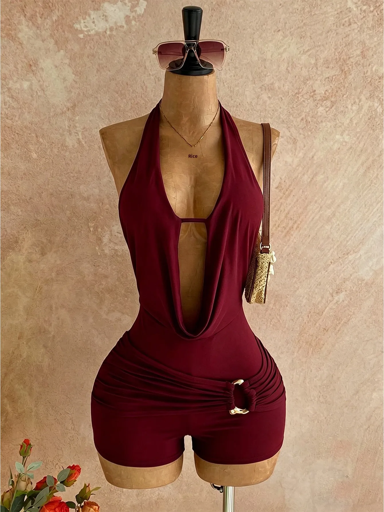Sexy Party Rompers Shorts for Women in Polyester Fabric Featuring a Stylish V-Opening and Stretchy Fit