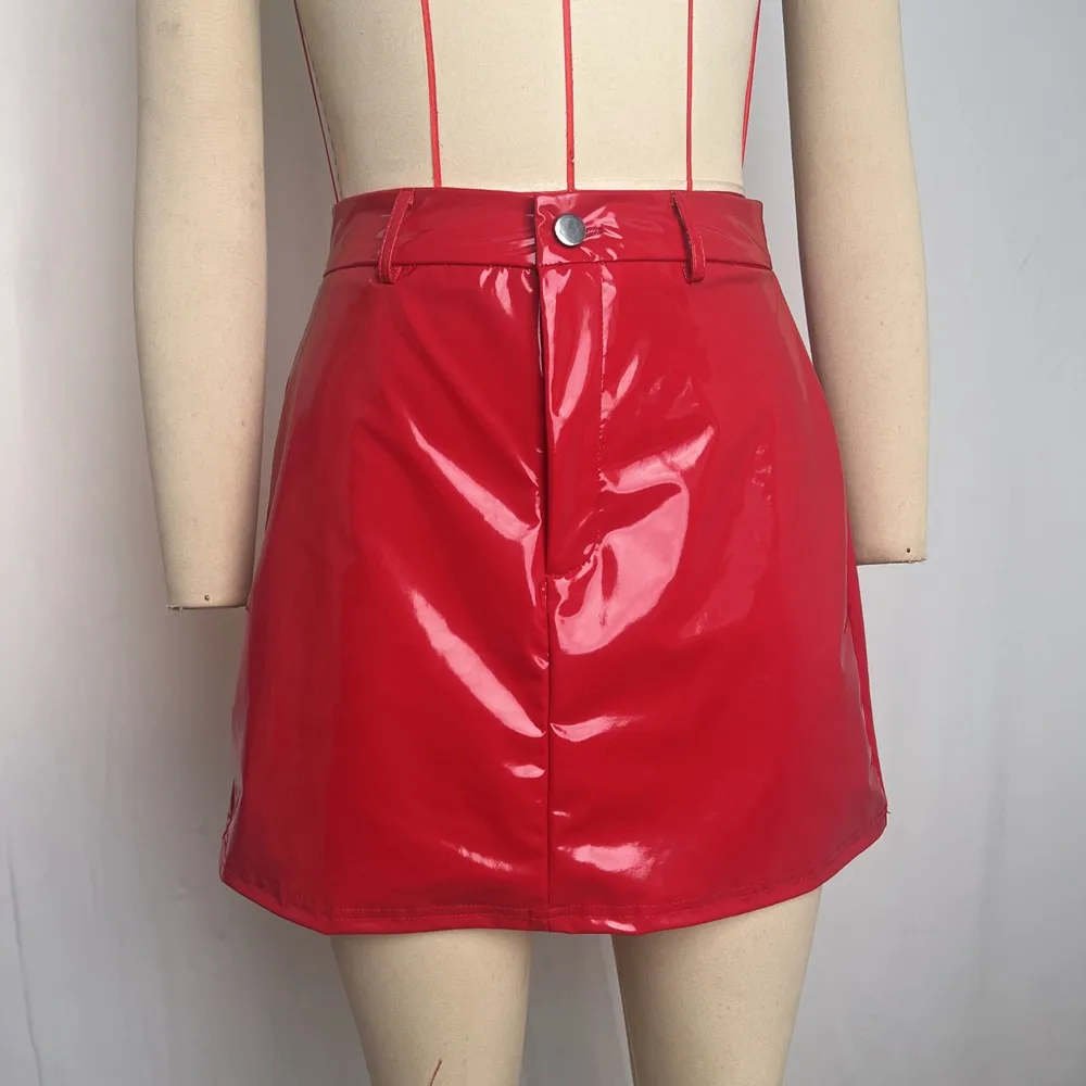 Solid Color PU Streetwear Skirt in Skinny Fit for Autumn, Suitable for Business Occasions