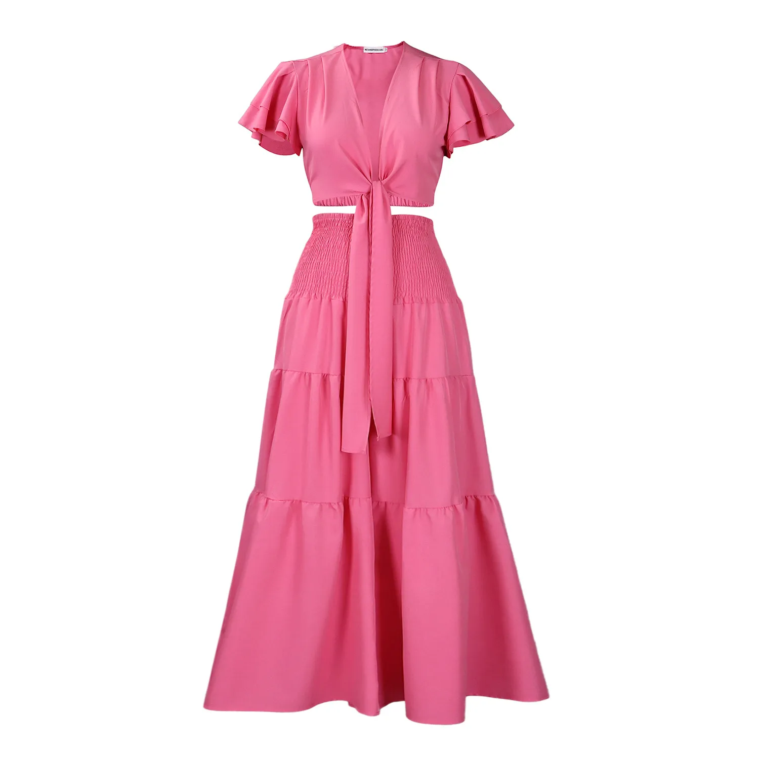 Women's Full Length Jumpsuit in Polyester Fabric Featuring Elegant Folds, Short Sleeve Design for Summer Wear