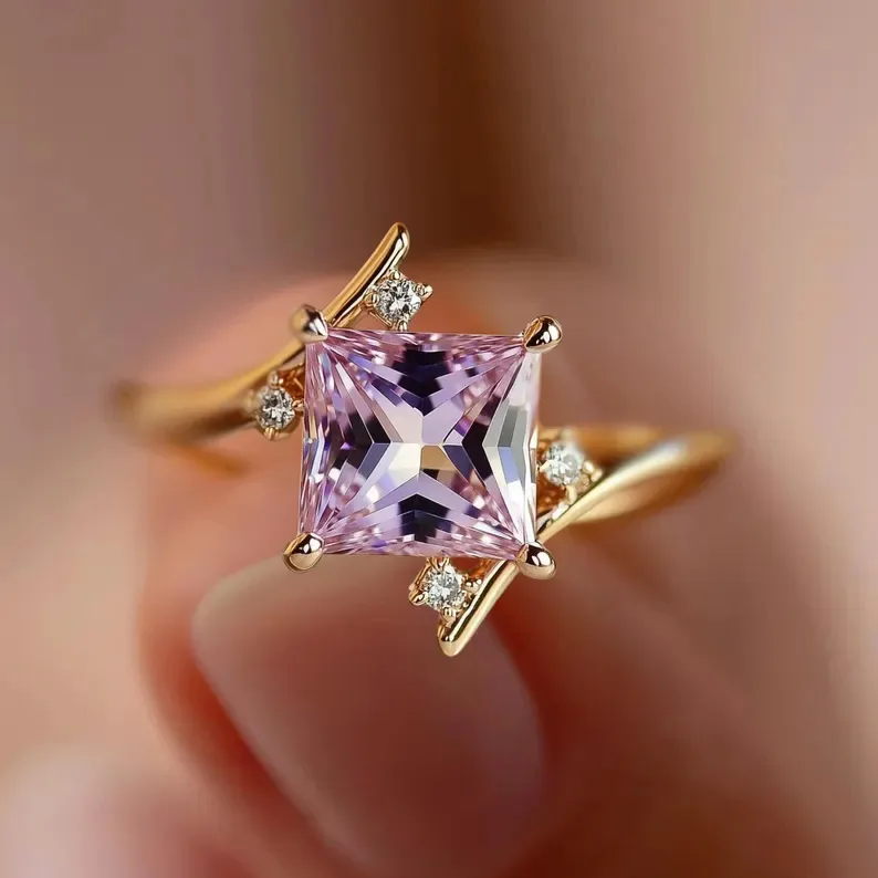 For Women New Style Quadrilateral Rings in Gold Alloy Featuring Electroplated Craftsmanship and Zircon Inlay