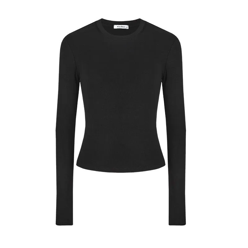 Solid Color Casual Long Sleeve Polyester T-shirt for Women Featuring Splicing Craft and Pullover Style