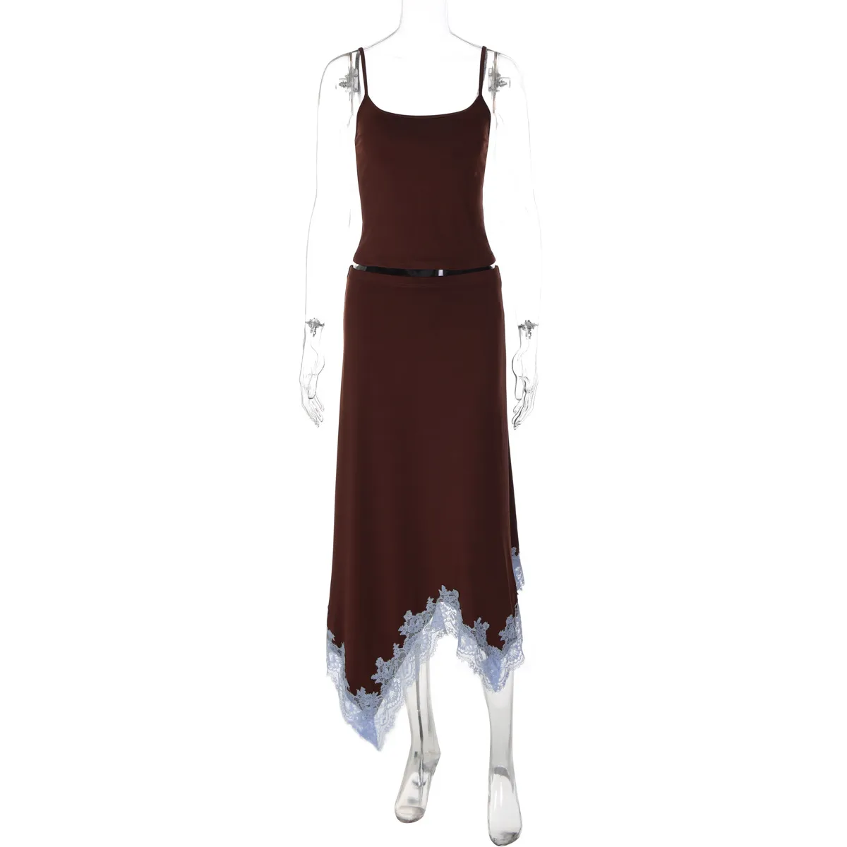 Streetwear Skirt Co-ord Set in Elastane Featuring Asymmetrical Design, Sleeveless 2 Pieces Set for Summer Street Style